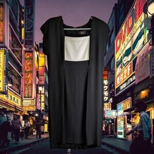 J.S.J. Petites 12P  vintage cap sleeve black and white rayon blend sheath dress